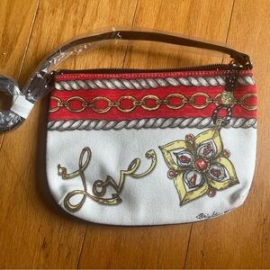 Brighton White Canvas Wristlet with Red & Gold Chain Print